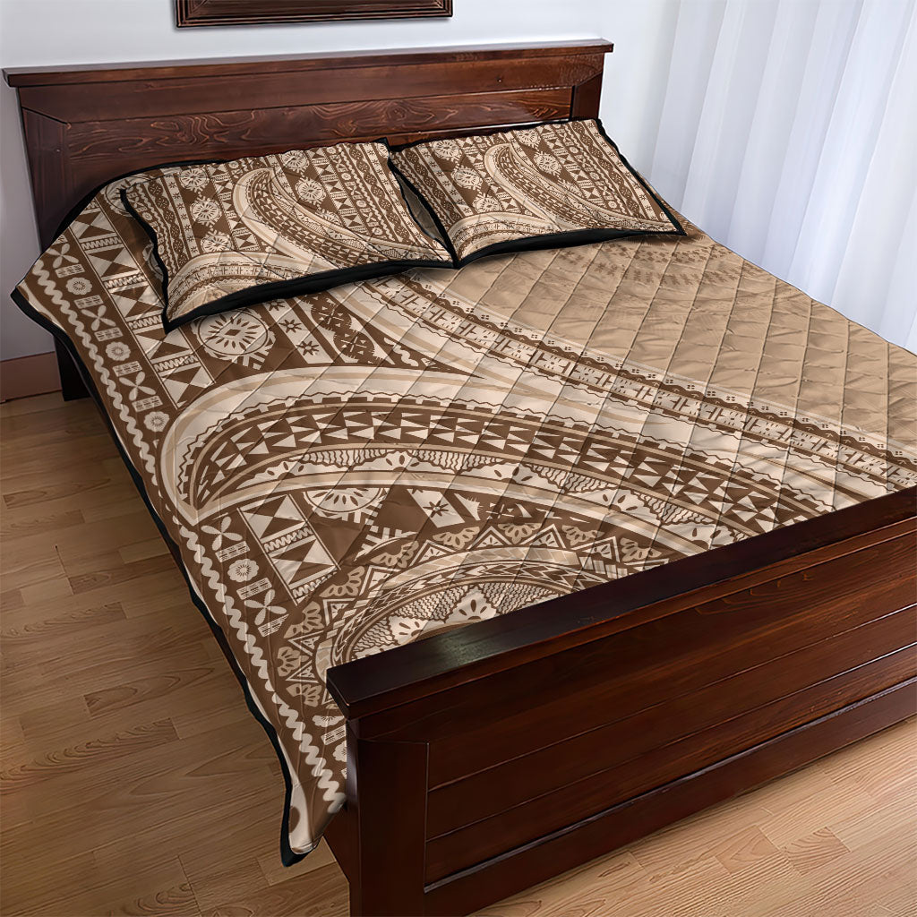 Bula Fiji Vintage Tapa Quilt Bed Set Kaivity Masi Wave Motifs - Mocha LT7 - Polynesian Pride