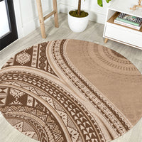 Bula Fiji Vintage Tapa Round Carpet Kaivity Masi Wave Motifs - Mocha