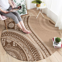 Bula Fiji Vintage Tapa Round Carpet Kaivity Masi Wave Motifs - Mocha