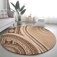 Bula Fiji Vintage Tapa Round Carpet Kaivity Masi Wave Motifs - Mocha