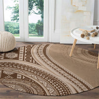 Bula Fiji Vintage Tapa Round Carpet Kaivity Masi Wave Motifs - Mocha