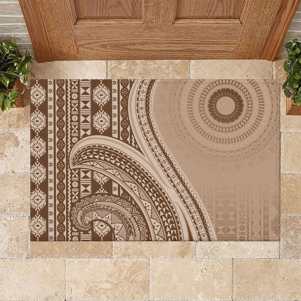 Bula Fiji Vintage Tapa Rubber Doormat Kaivity Masi Wave Motifs - Mocha LT7 Beige - Polynesian Pride