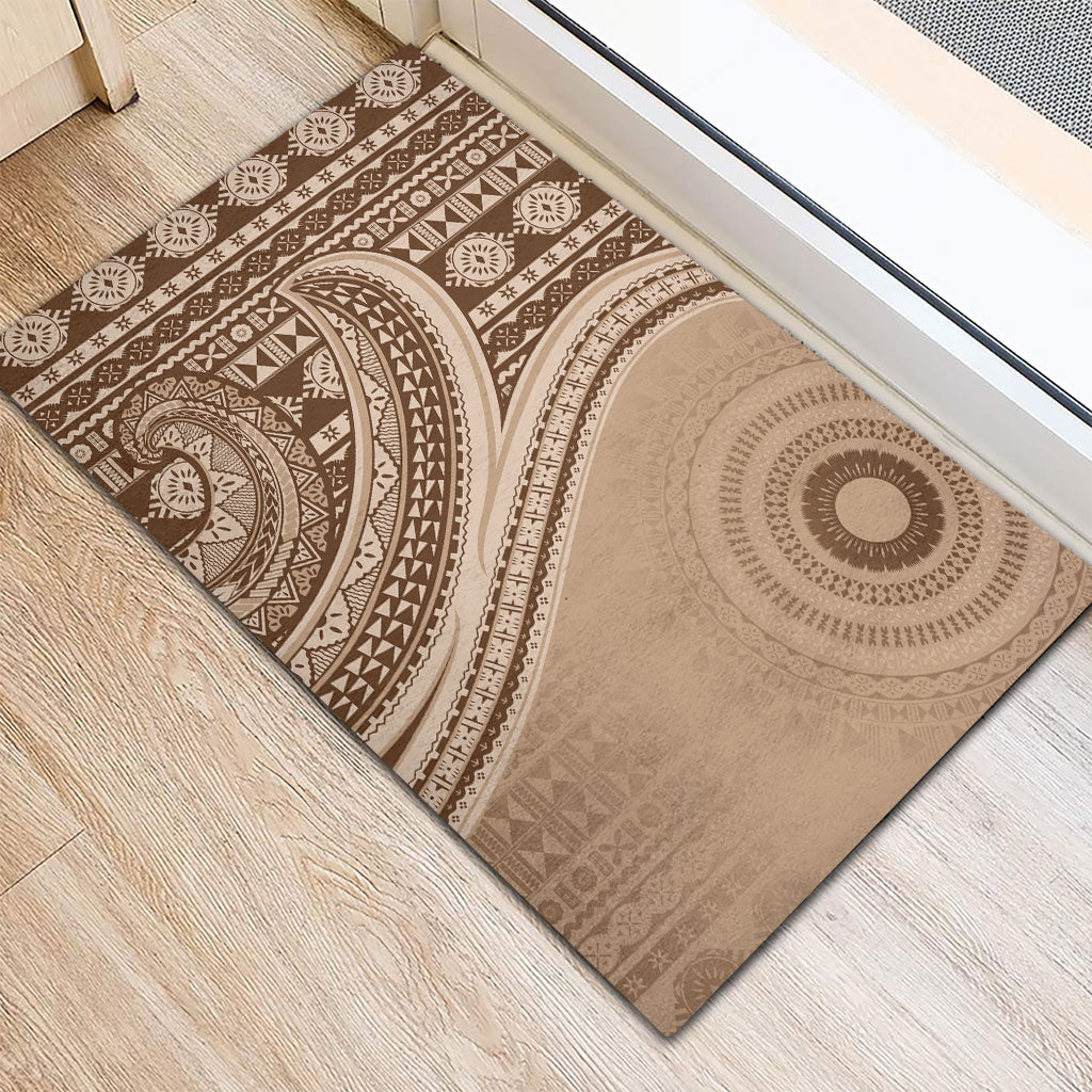 Bula Fiji Vintage Tapa Rubber Doormat Kaivity Masi Wave Motifs - Mocha LT7 - Polynesian Pride