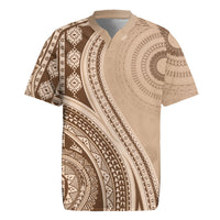 Bula Fiji Vintage Tapa Rugby Jersey Kaivity Masi Wave Motifs - Mocha LT7 Beige - Polynesian Pride