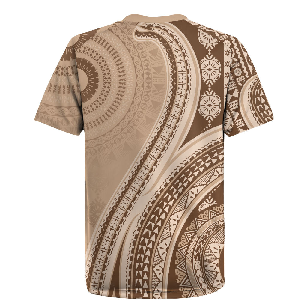 Bula Fiji Vintage Tapa Rugby Jersey Kaivity Masi Wave Motifs - Mocha LT7 - Polynesian Pride