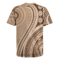 Bula Fiji Vintage Tapa Rugby Jersey Kaivity Masi Wave Motifs - Mocha LT7 - Polynesian Pride