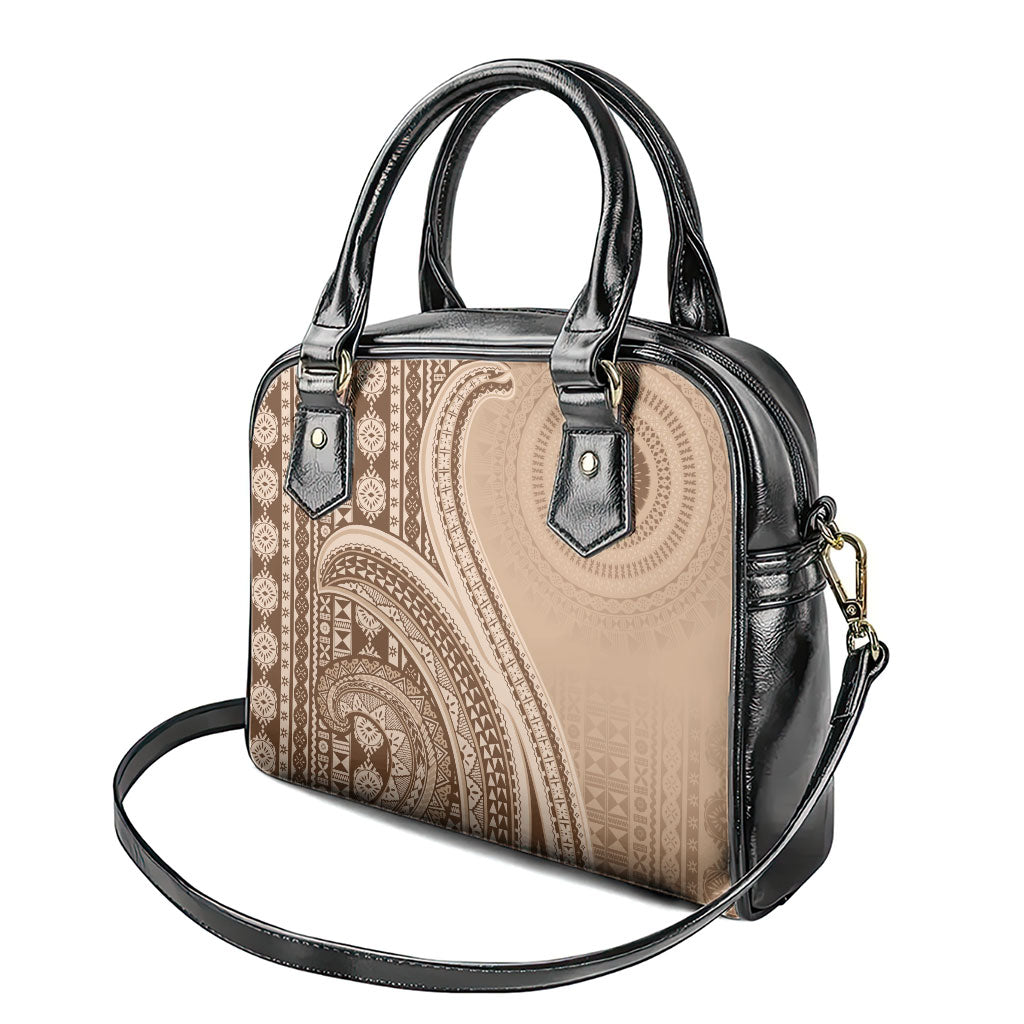 Bula Fiji Vintage Tapa Shoulder Handbag Kaivity Masi Wave Motifs - Mocha LT7 - Polynesian Pride