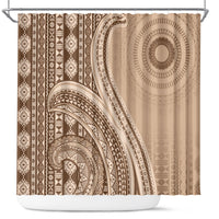 Bula Fiji Vintage Tapa Shower Curtain Kaivity Masi Wave Motifs - Mocha LT7 Beige - Polynesian Pride