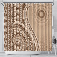 Bula Fiji Vintage Tapa Shower Curtain Kaivity Masi Wave Motifs - Mocha LT7 - Polynesian Pride