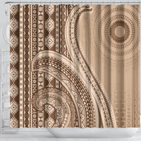 Bula Fiji Vintage Tapa Shower Curtain Kaivity Masi Wave Motifs - Mocha LT7 - Polynesian Pride