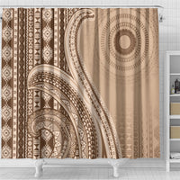 Bula Fiji Vintage Tapa Shower Curtain Kaivity Masi Wave Motifs - Mocha LT7 - Polynesian Pride