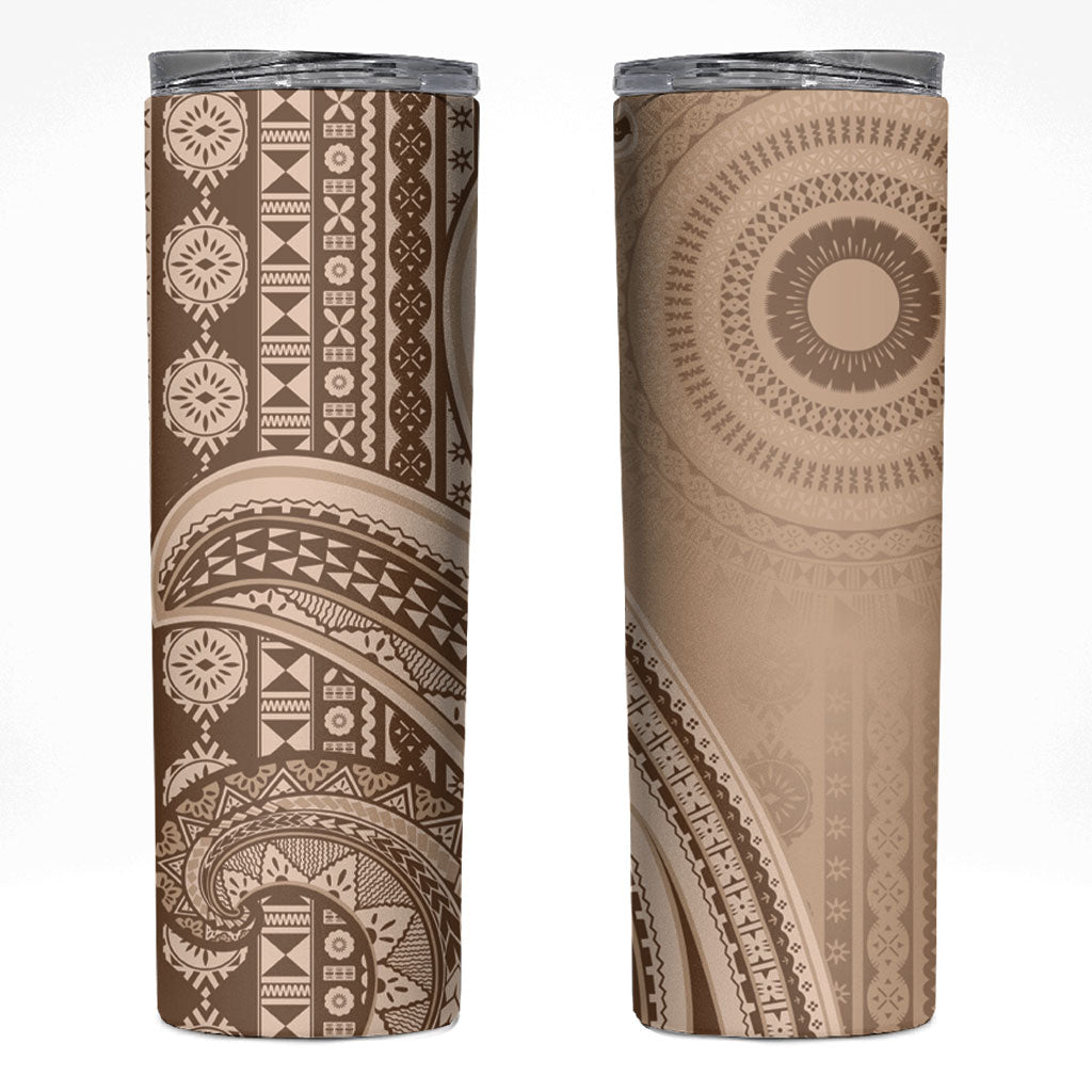 Bula Fiji Vintage Tapa Skinny Tumbler Kaivity Masi Wave Motifs - Mocha