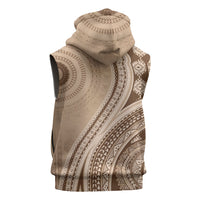 Bula Fiji Vintage Tapa Sleeveless Zip Hoodie Kaivity Masi Wave Motifs - Mocha LT7 - Polynesian Pride