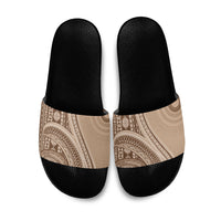 Bula Fiji Vintage Tapa Slide Sandals Kaivity Masi Wave Motifs - Mocha LT7 Beige - Polynesian Pride