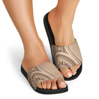 Bula Fiji Vintage Tapa Slide Sandals Kaivity Masi Wave Motifs - Mocha LT7 - Polynesian Pride