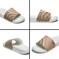 Bula Fiji Vintage Tapa Slide Sandals Kaivity Masi Wave Motifs - Mocha LT7 - Polynesian Pride