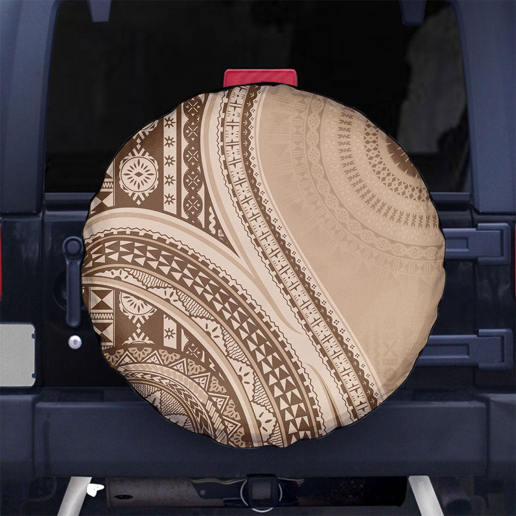 Bula Fiji Vintage Tapa Spare Tire Cover Kaivity Masi Wave Motifs - Mocha