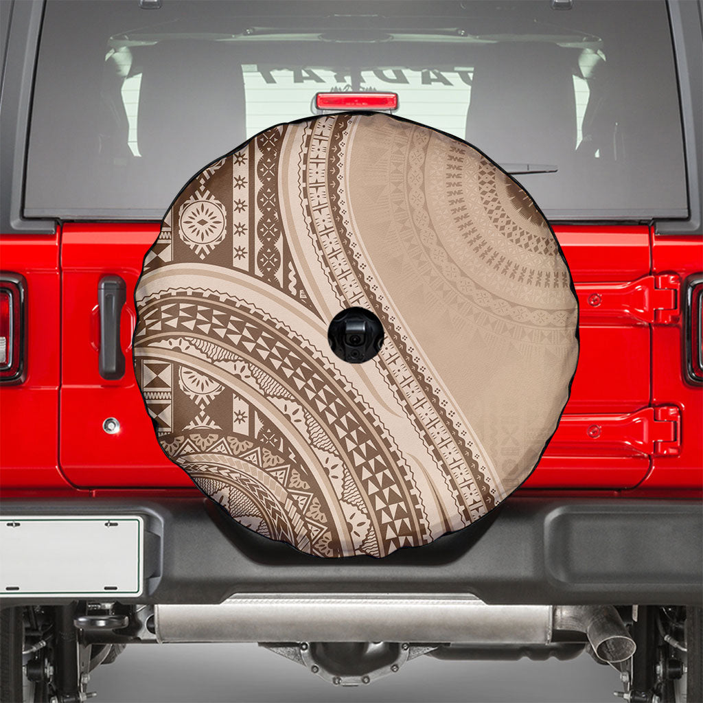 Bula Fiji Vintage Tapa Spare Tire Cover Kaivity Masi Wave Motifs - Mocha LT7 - Polynesian Pride