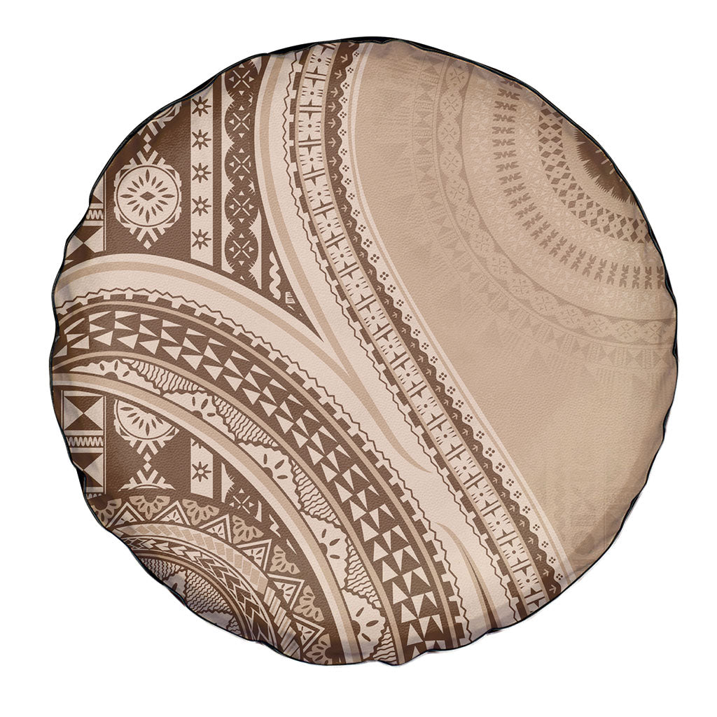 Bula Fiji Vintage Tapa Spare Tire Cover Kaivity Masi Wave Motifs - Mocha LT7 - Polynesian Pride