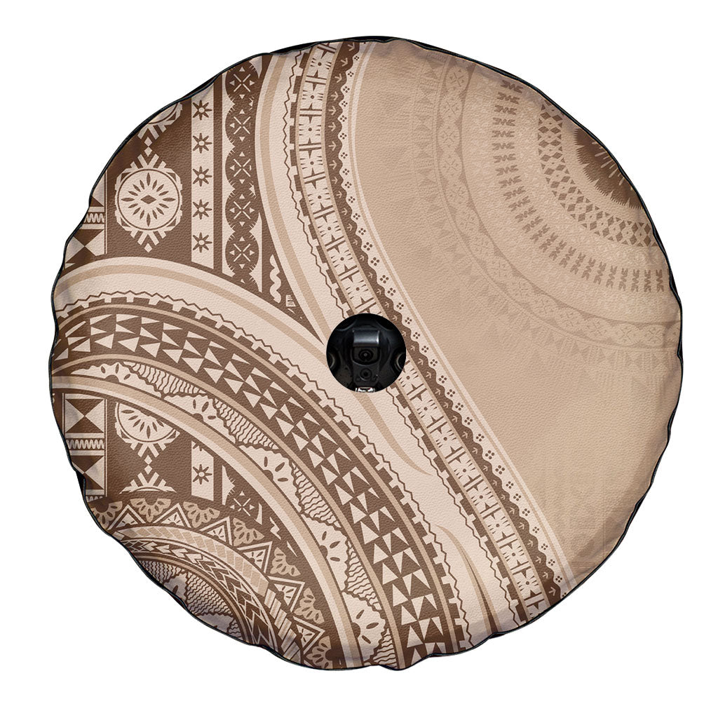 Bula Fiji Vintage Tapa Spare Tire Cover Kaivity Masi Wave Motifs - Mocha LT7 - Polynesian Pride
