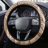 Bula Fiji Vintage Tapa Steering Wheel Cover Kaivity Masi Wave Motifs - Mocha LT7 - Polynesian Pride