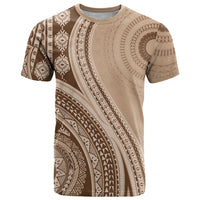 Bula Fiji Vintage Tapa T Shirt Kaivity Masi Wave Motifs - Mocha LT7 Beige - Polynesian Pride