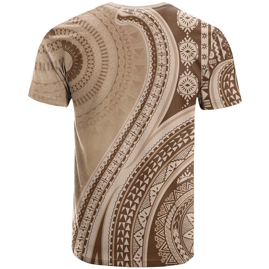 Bula Fiji Vintage Tapa T Shirt Kaivity Masi Wave Motifs - Mocha LT7 - Polynesian Pride