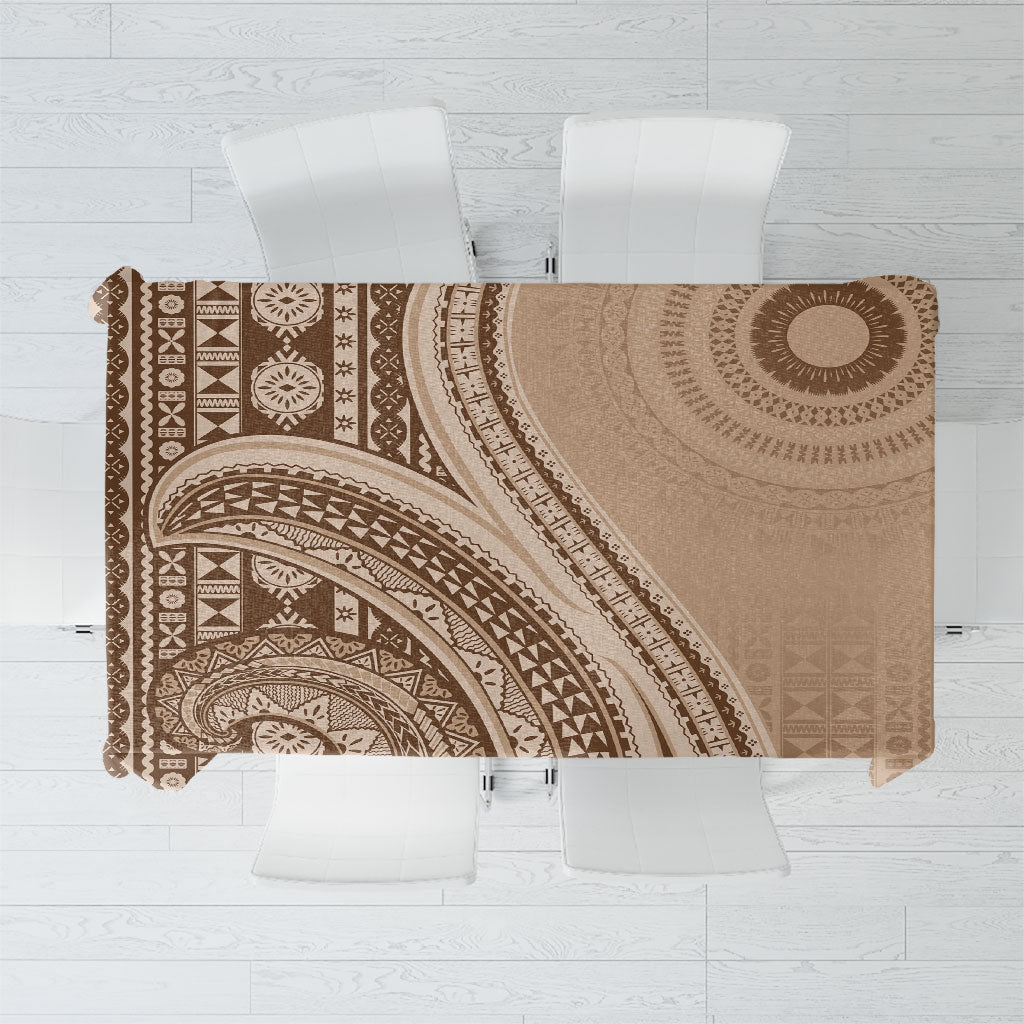 Bula Fiji Vintage Tapa Tablecloth Kaivity Masi Wave Motifs - Mocha LT7 Beige - Polynesian Pride