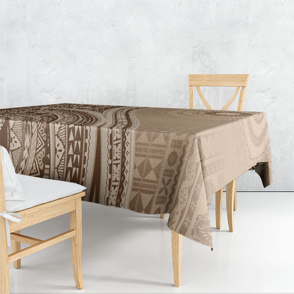 Bula Fiji Vintage Tapa Tablecloth Kaivity Masi Wave Motifs - Mocha LT7 - Polynesian Pride