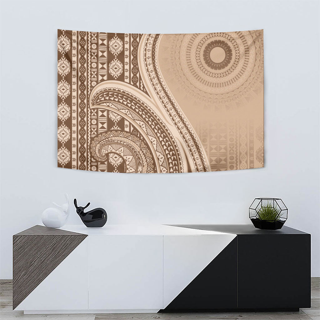 Bula Fiji Vintage Tapa Tapestry Kaivity Masi Wave Motifs - Mocha LT7 - Polynesian Pride
