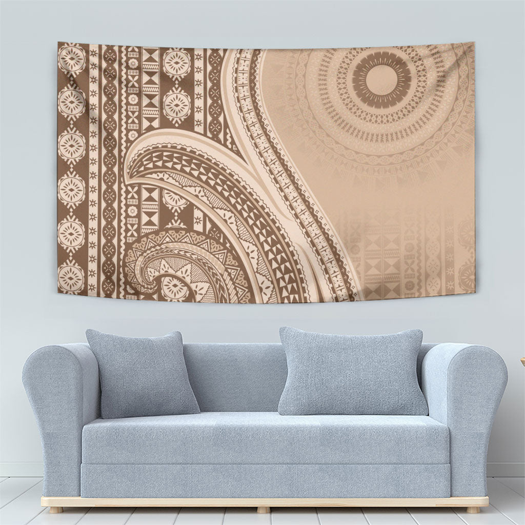 Bula Fiji Vintage Tapa Tapestry Kaivity Masi Wave Motifs - Mocha LT7 - Polynesian Pride