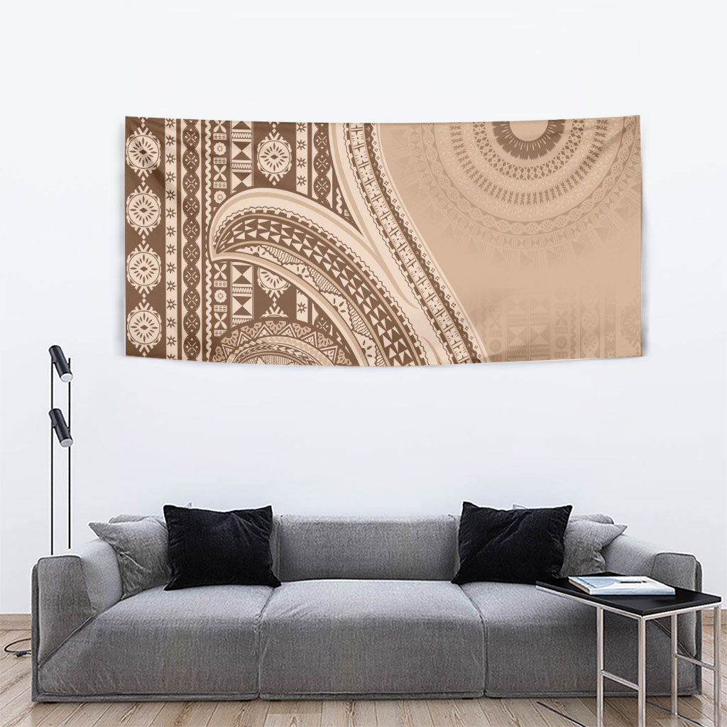 Bula Fiji Vintage Tapa Tapestry Kaivity Masi Wave Motifs - Mocha LT7 - Polynesian Pride