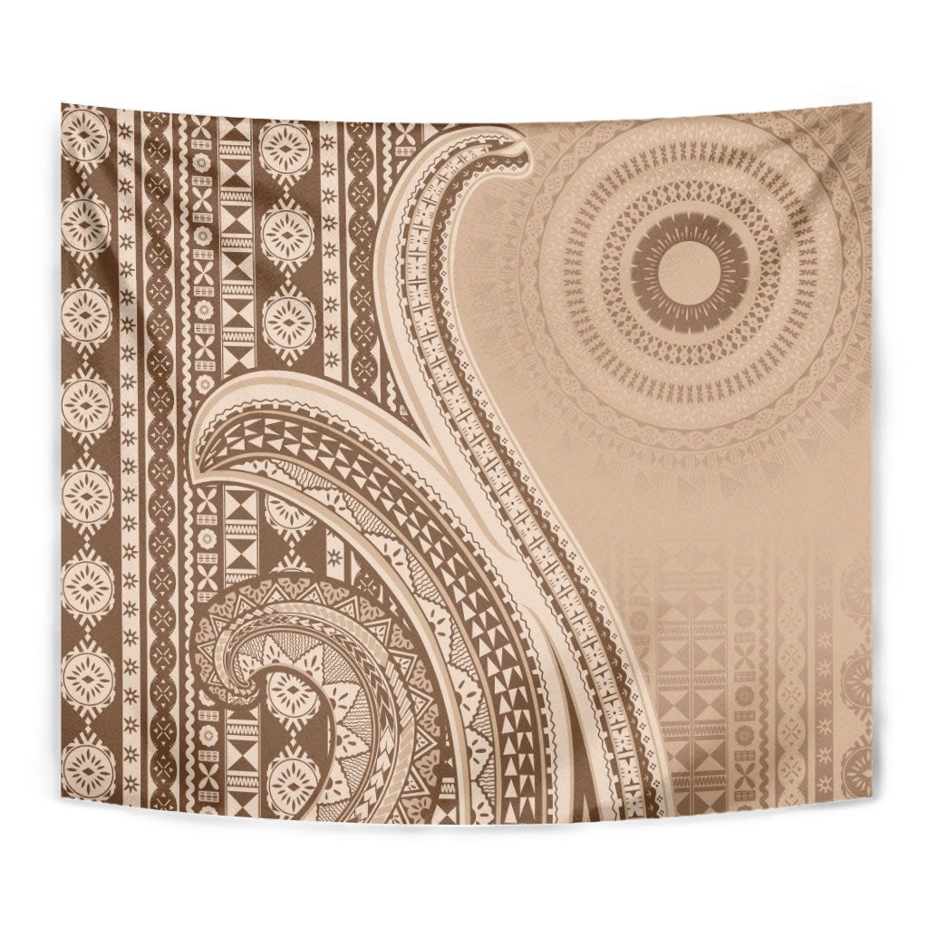 Bula Fiji Vintage Tapa Tapestry Kaivity Masi Wave Motifs - Mocha LT7 - Polynesian Pride