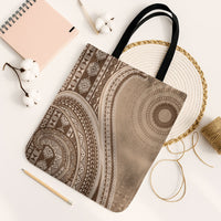 Bula Fiji Vintage Tapa Tote Bag Kaivity Masi Wave Motifs - Mocha LT7 Black Strap One Size Beige - Polynesian Pride