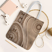 Bula Fiji Vintage Tapa Tote Bag Kaivity Masi Wave Motifs - Mocha LT7 White Strap One Size Beige - Polynesian Pride