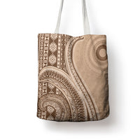 Bula Fiji Vintage Tapa Tote Bag Kaivity Masi Wave Motifs - Mocha LT7 - Polynesian Pride