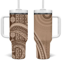 Bula Fiji Vintage Tapa Tumbler With Handle Kaivity Masi Wave Motifs - Mocha LT7 One Size: 40 oz Beige - Polynesian Pride
