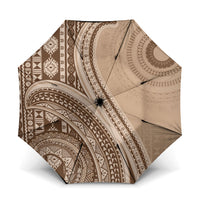 Bula Fiji Vintage Tapa Umbrella Kaivity Masi Wave Motifs - Mocha LT7 One Size Folded 11.42 inch Opened Diameter 37.4 inch Beige - Polynesian Pride