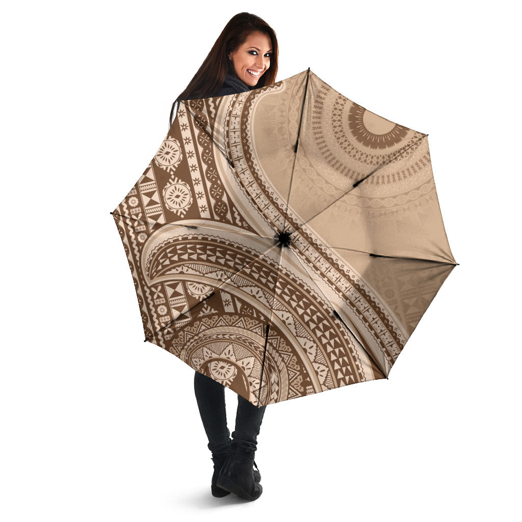 Bula Fiji Vintage Tapa Umbrella Kaivity Masi Wave Motifs - Mocha LT7 - Polynesian Pride