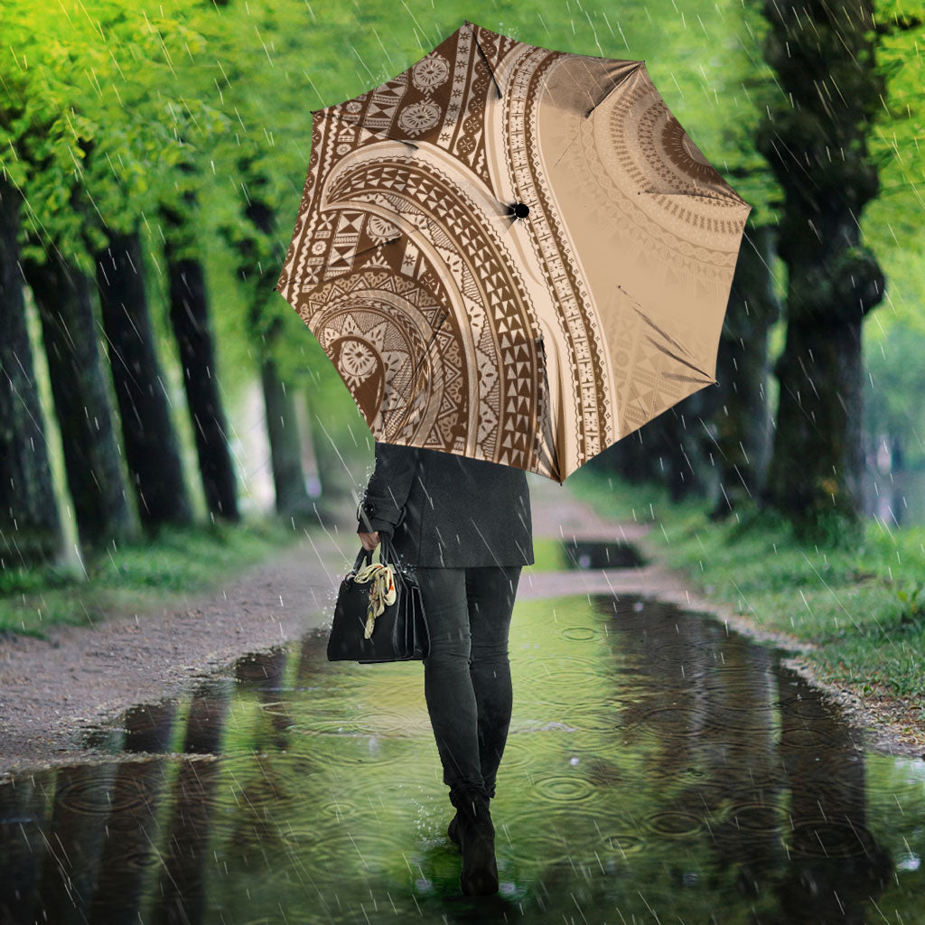 Bula Fiji Vintage Tapa Umbrella Kaivity Masi Wave Motifs - Mocha LT7 - Polynesian Pride