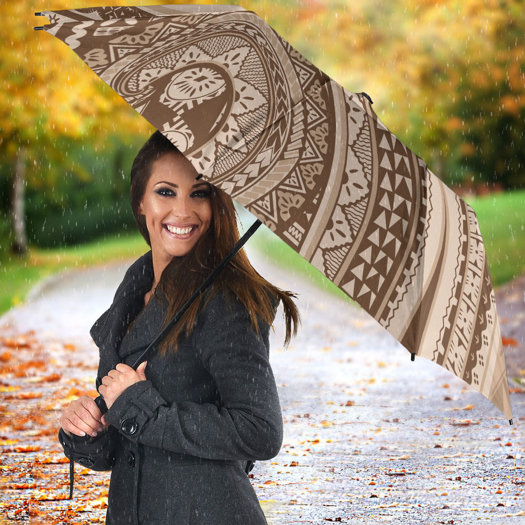 Bula Fiji Vintage Tapa Umbrella Kaivity Masi Wave Motifs - Mocha LT7 - Polynesian Pride