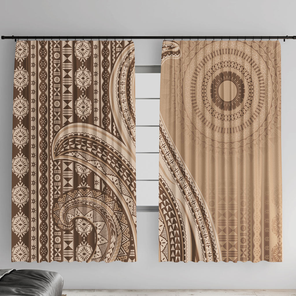 Bula Fiji Vintage Tapa Window Curtain Kaivity Masi Wave Motifs - Mocha