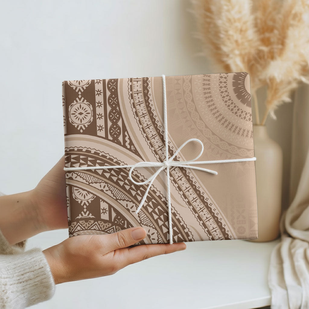 Bula Fiji Vintage Tapa Wrapping Paper Kaivity Masi Wave Motifs - Mocha LT7 - Polynesian Pride