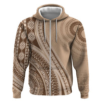 Bula Fiji Vintage Tapa Zip Hoodie Kaivity Masi Wave Motifs - Mocha
