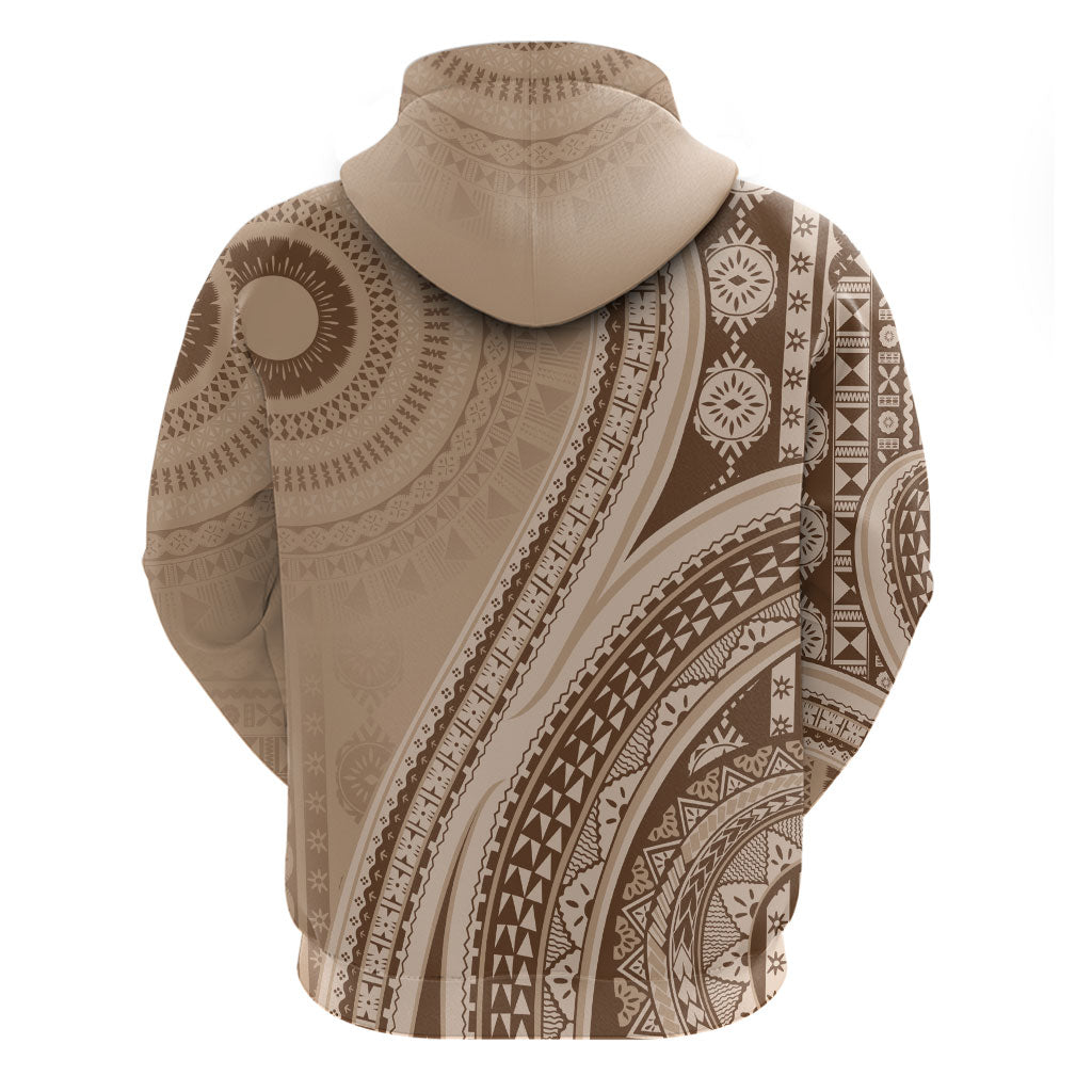 Bula Fiji Vintage Tapa Zip Hoodie Kaivity Masi Wave Motifs - Mocha