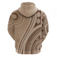 Bula Fiji Vintage Tapa Zip Hoodie Kaivity Masi Wave Motifs - Mocha