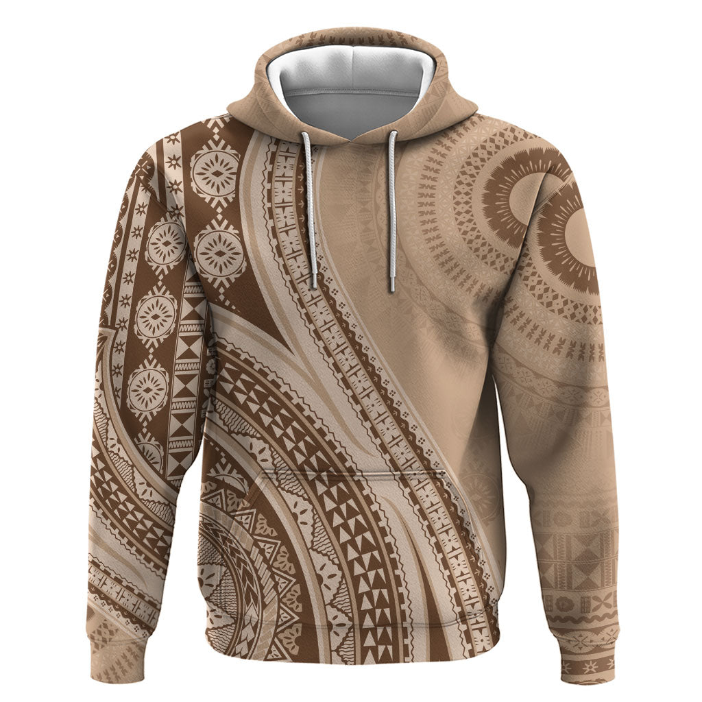 Bula Fiji Vintage Tapa Zip Hoodie Kaivity Masi Wave Motifs - Mocha