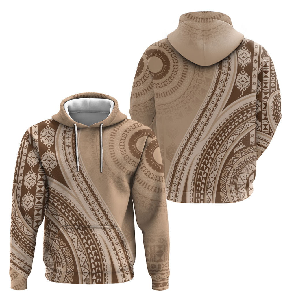 Bula Fiji Vintage Tapa Zip Hoodie Kaivity Masi Wave Motifs - Mocha