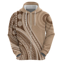 Bula Fiji Vintage Tapa Zip Hoodie Kaivity Masi Wave Motifs - Mocha