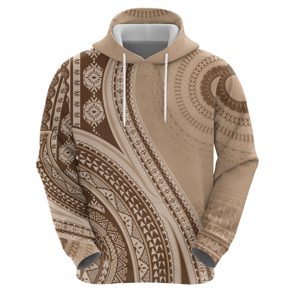 Bula Fiji Vintage Tapa Zip Hoodie Kaivity Masi Wave Motifs - Mocha